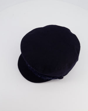 Chanel Navy Blue Newsboy Wool Hat with Tweed Detail Size M