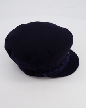 Chanel Navy Blue Newsboy Wool Hat with Tweed Detail Size M