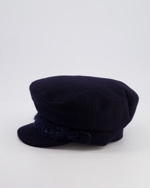 Chanel Navy Blue Newsboy Wool Hat with Tweed Detail Size M