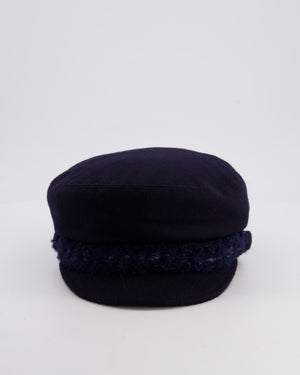 Chanel Navy Blue Newsboy Wool Hat with Tweed Detail Size M