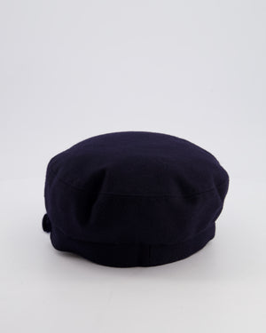 Chanel Navy Blue Newsboy Wool Hat with Tweed Detail Size M