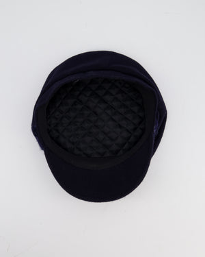Chanel Navy Blue Newsboy Wool Hat with Tweed Detail Size M