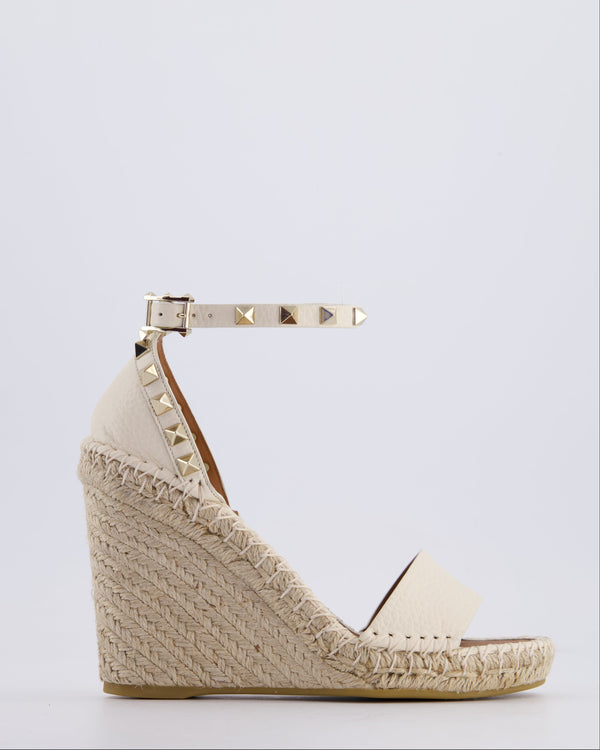 Valentino Garavani White Espadrille Rockstud Wedges Size EU 35