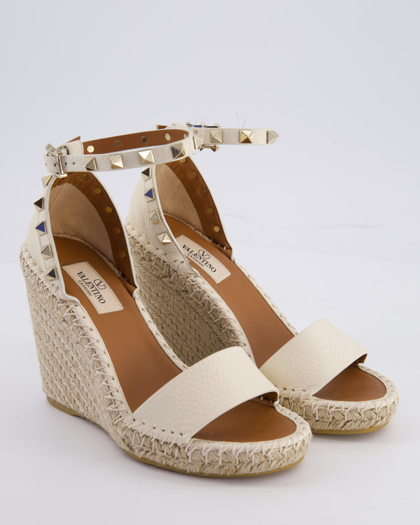 Valentino Garavani White Espadrille Rockstud Wedges Size EU 35