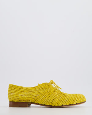 Manolo Blahnik Yellow Faza Raffia Oxford Shoes Size EU 35