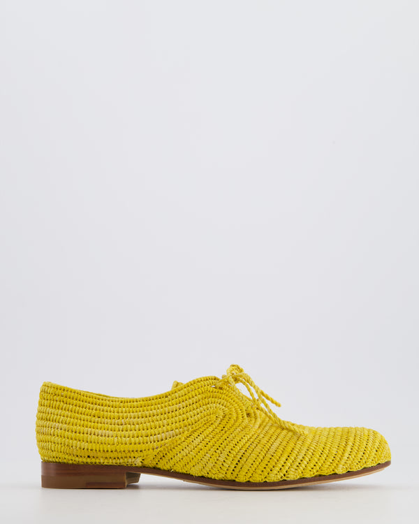 Manolo Blahnik Yellow Faza Raffia Oxford Shoes Size EU 35