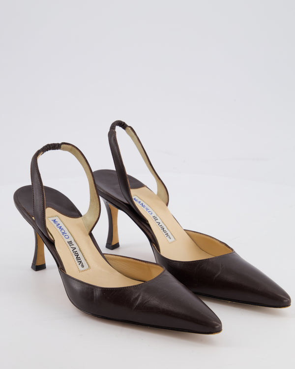 Manolo Blahnik Chocolate Brown Leather Heel Size EU 36