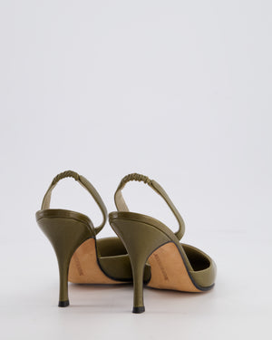 Manolo Blahnik Olive Green Slingback Heels with Crocodile Detail Size EU 35.5