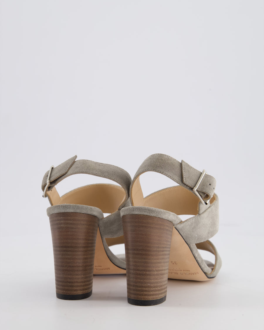 Manolo Blahnik Light Grey Suede Block BB Heel Size EU 35