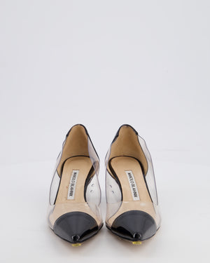 Manolo Blahnik Black Patent and Clear Stiletto Heel Pumps Size EU 34.5