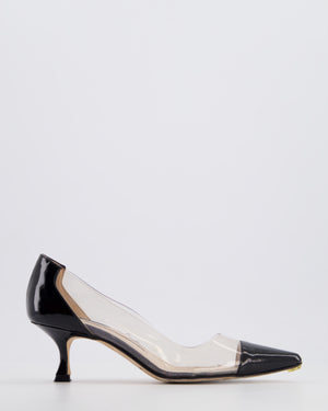 Manolo Blahnik Black Patent and Clear Stiletto Heel Pumps Size EU 34.5