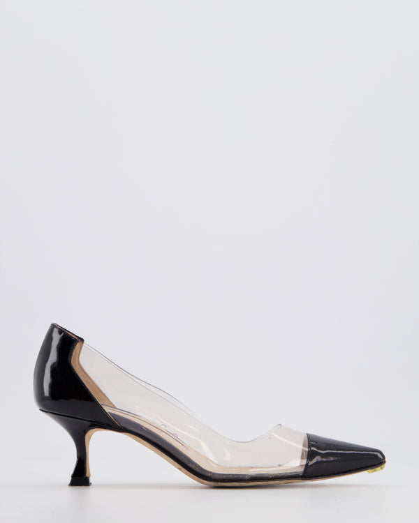 Manolo Blahnik Black Patent and Clear Stiletto Heel Pumps Size EU 34.5