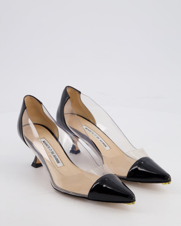 Manolo Blahnik Black Patent and Clear Stiletto Heel Pumps Size EU 34.5