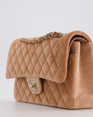 *SUPER RARE* Chanel Caramel Medium Classic Double Flap Bag in Suede Leather with Champagne Gold Hardware