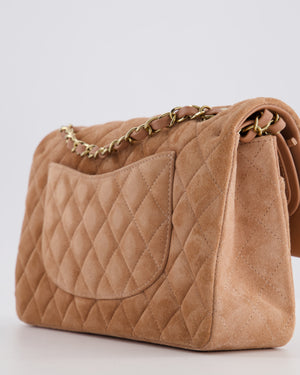 *SUPER RARE* Chanel Caramel Medium Classic Double Flap Bag in Suede Leather with Champagne Gold Hardware