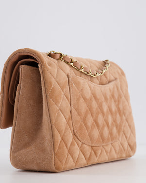 *SUPER RARE* Chanel Caramel Medium Classic Double Flap Bag in Suede Leather with Champagne Gold Hardware