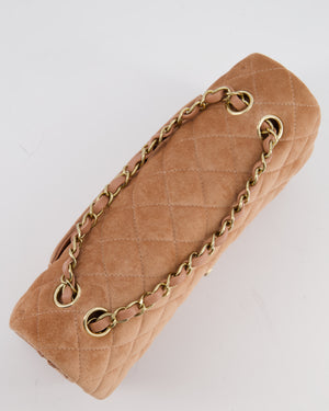 *SUPER RARE* Chanel Caramel Medium Classic Double Flap Bag in Suede Leather with Champagne Gold Hardware