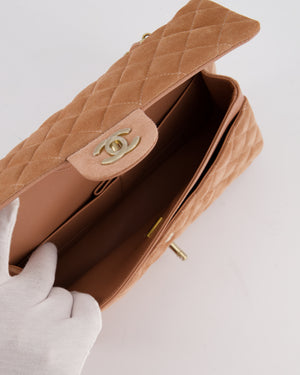 *SUPER RARE* Chanel Caramel Medium Classic Double Flap Bag in Suede Leather with Champagne Gold Hardware