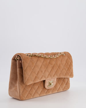 *SUPER RARE* Chanel Caramel Medium Classic Double Flap Bag in Suede Leather with Champagne Gold Hardware
