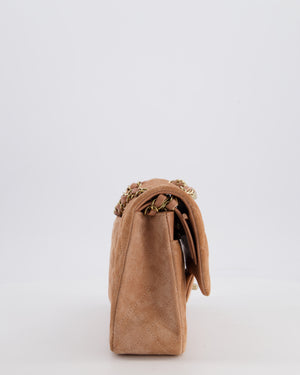 *SUPER RARE* Chanel Caramel Medium Classic Double Flap Bag in Suede Leather with Champagne Gold Hardware
