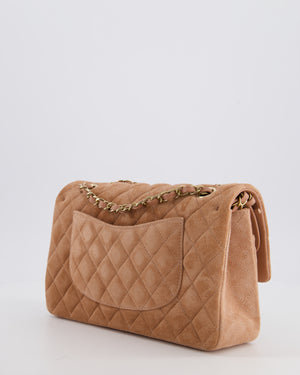 *SUPER RARE* Chanel Caramel Medium Classic Double Flap Bag in Suede Leather with Champagne Gold Hardware