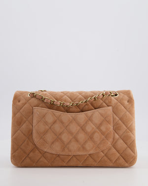 *SUPER RARE* Chanel Caramel Medium Classic Double Flap Bag in Suede Leather with Champagne Gold Hardware
