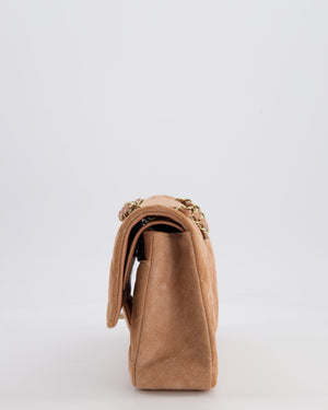 *SUPER RARE* Chanel Caramel Medium Classic Double Flap Bag in Suede Leather with Champagne Gold Hardware