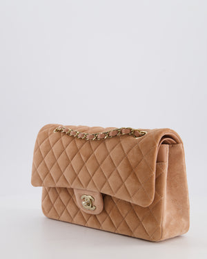*SUPER RARE* Chanel Caramel Medium Classic Double Flap Bag in Suede Leather with Champagne Gold Hardware
