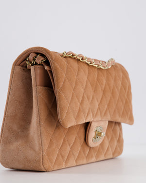 *SUPER RARE* Chanel Caramel Medium Classic Double Flap Bag in Suede Leather with Champagne Gold Hardware