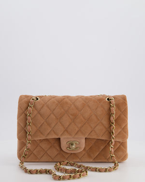 *SUPER RARE* Chanel Caramel Medium Classic Double Flap Bag in Suede Leather with Champagne Gold Hardware