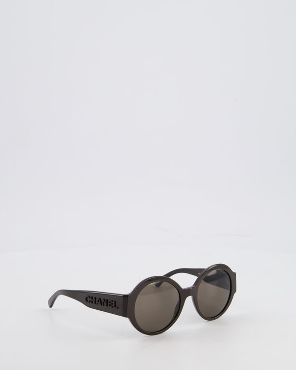 Chanel Dark Brown Round Acetate Sunglasses with Logo Arms