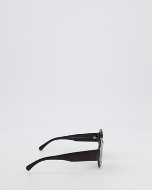 Chanel Dark Brown Round Acetate Sunglasses with Logo Arms