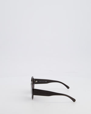 Chanel Dark Brown Round Acetate Sunglasses with Logo Arms