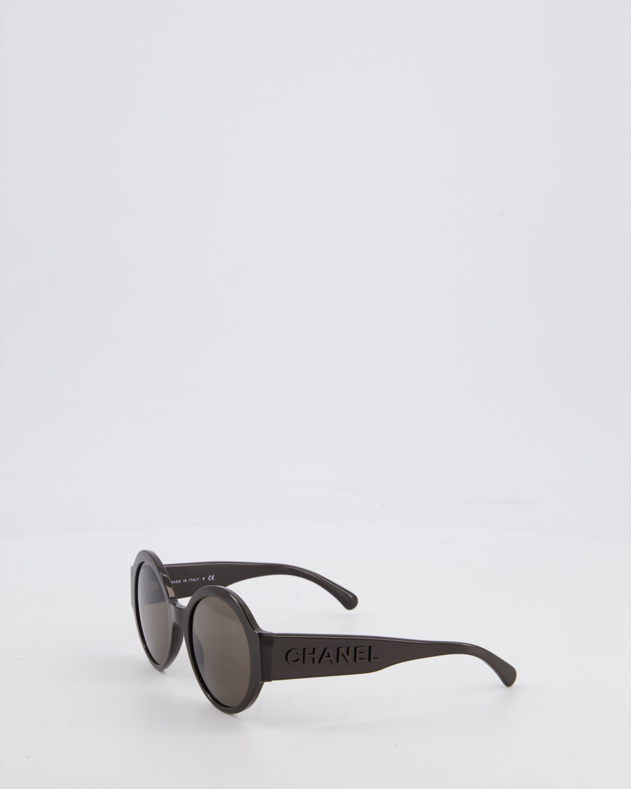 Chanel Dark Brown Round Acetate Sunglasses with Logo Arms