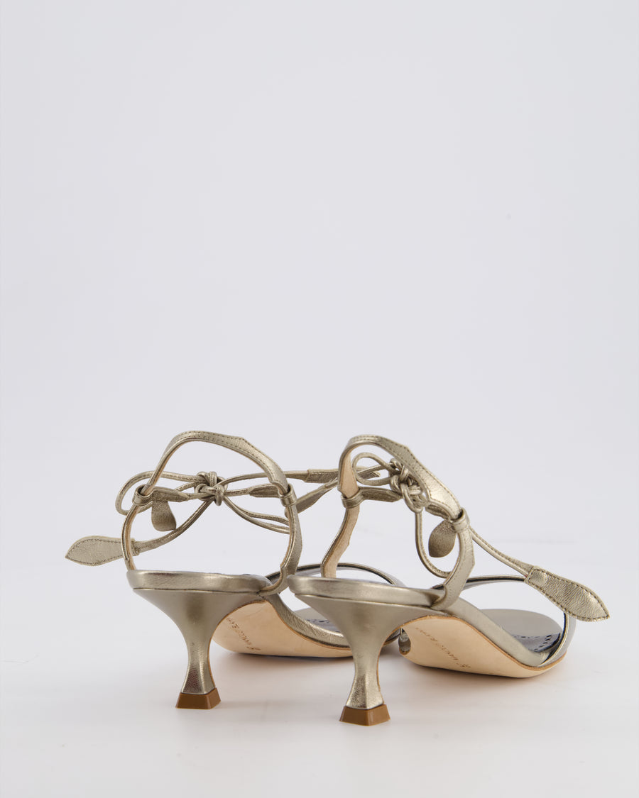 Manolo Blahnik Gunmetal Silver Lace-Up Kitten Heels Size EU 35