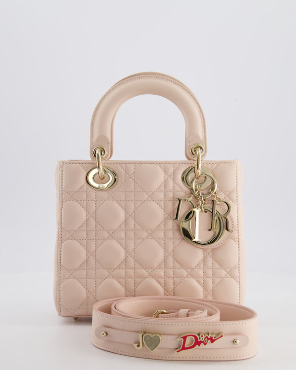 Christian Dior Pale Pink Small Lady Dior My ABCDior Bag In Cannage Lambskin with Champagne Gold Hardware RRP £5,000