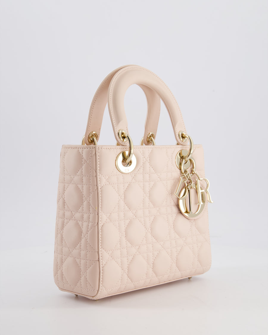Christian Dior Pale Pink Small Lady Dior My ABCDior Bag In Cannage Lambskin with Champagne Gold Hardware RRP £5,000