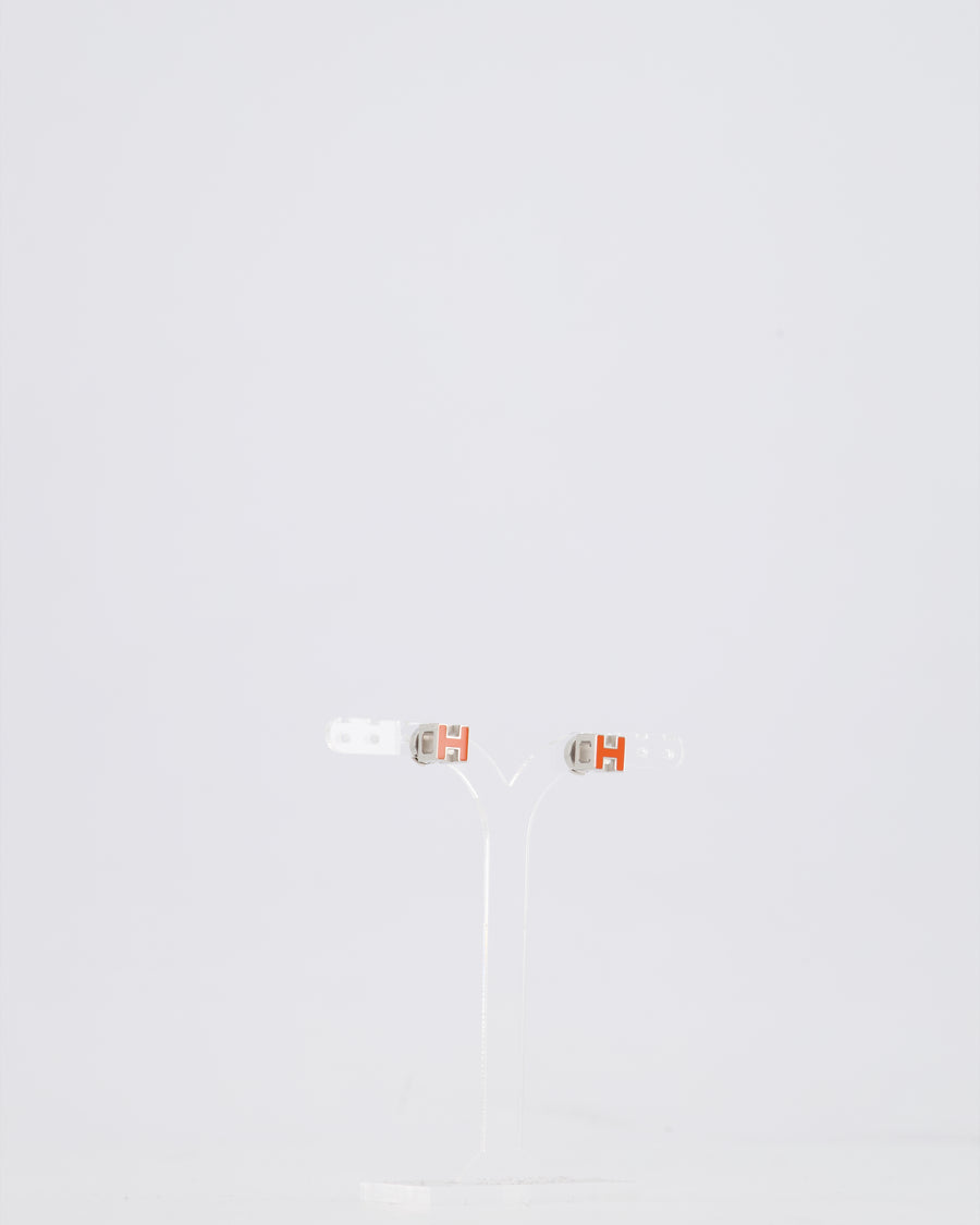 Hermes Cage D'H Earrings in Orange with Silver Hardware