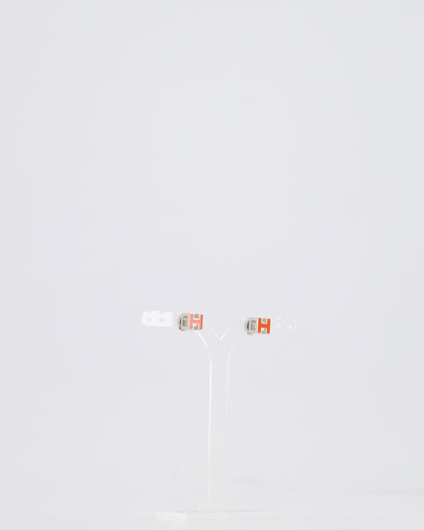 Hermes Cage D'H Earrings in Orange with Silver Hardware