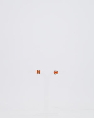 Hermes Cage D'H Earrings in Orange with Silver Hardware