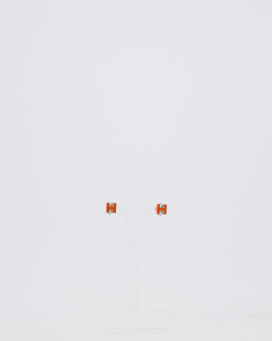 Hermes Cage D'H Earrings in Orange with Silver Hardware