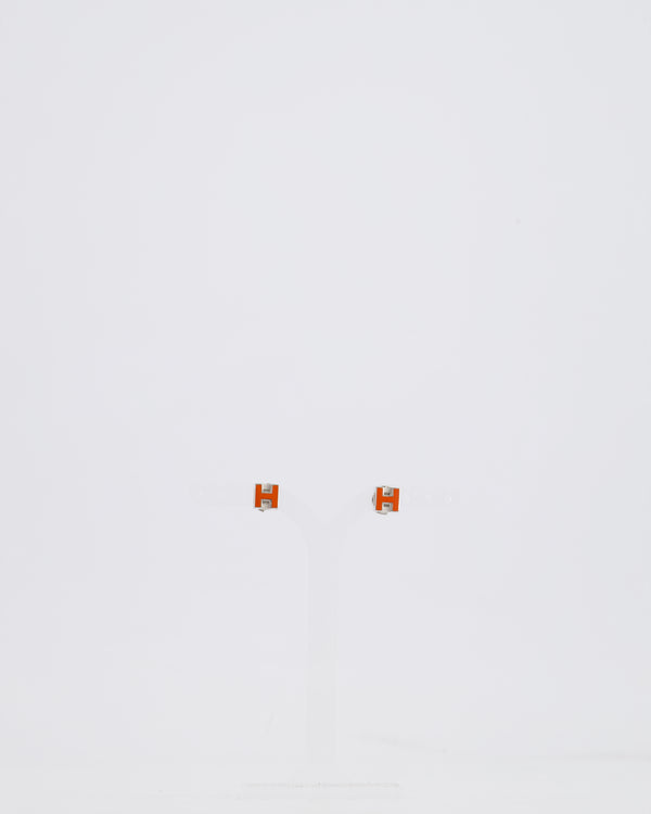 Hermes Cage D'H Earrings in Orange with Silver Hardware