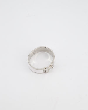 Hermes White Large Clic H Bracelet in Palladium-Plated Metal with Enamel