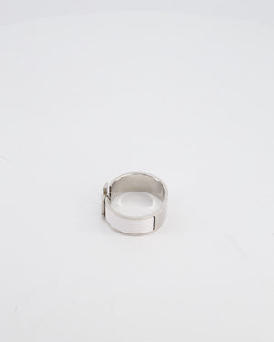 Hermes White Large Clic H Bracelet in Palladium-Plated Metal with Enamel