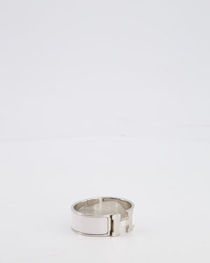 Hermes White Large Clic H Bracelet in Palladium-Plated Metal with Enamel