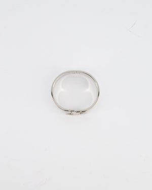 Hermes White Large Clic H Bracelet in Palladium-Plated Metal with Enamel