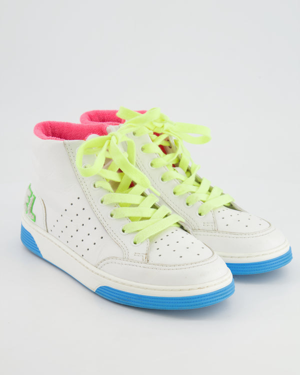 Chanel White and Multicolour Trainers with Green Logo Detail Size EU 38