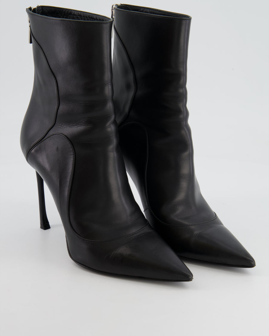 Christian Dior Black Leather Heeled Pointed Ankle Boots Size EU 37.5