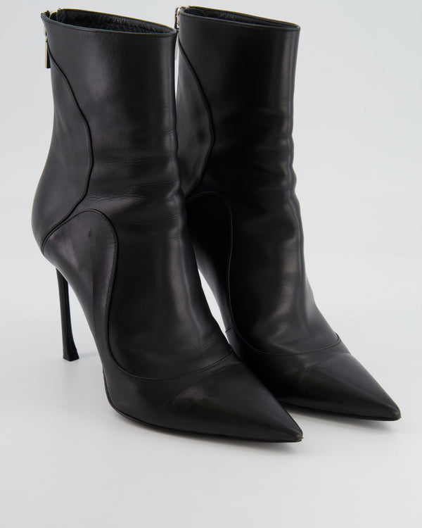 Christian Dior Black Leather Heeled Pointed Ankle Boots Size EU 37.5