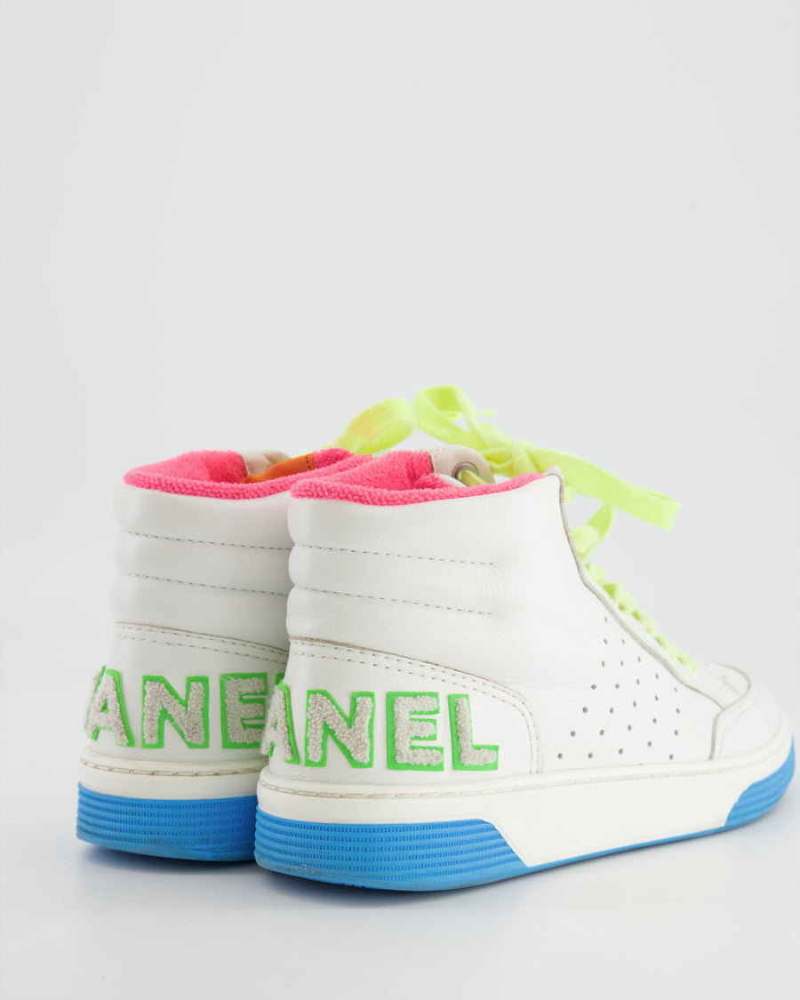 Chanel White and Multicolour Trainers with Green Logo Detail Size EU 38